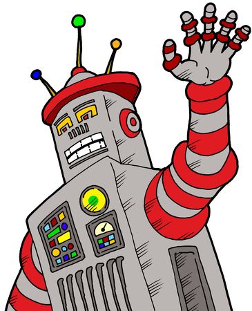 Cartoon illustration of a rather crazy looking robotのイラスト素材