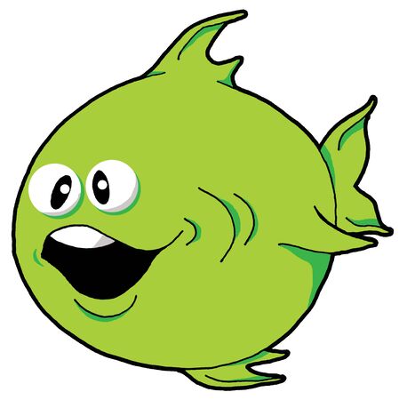 Cartoon Illustration of a Very Happy Fish With a Big Smileのイラスト素材