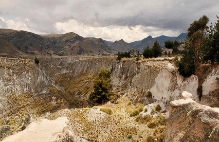 Mountain landscape in Peru, South America. Inca ruins.の写真素材