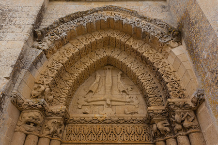Left side facade Detail of Aulnay de Saintonge church in Charente Maritime region of Franceの写真素材