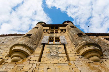 Fine old facade in the beautiful village of Excideuil in the region of Dordogne Franceの写真素材