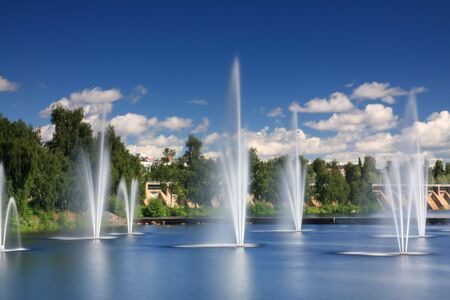Water fountains in the centre of Oulu, Finlandの写真素材