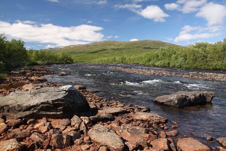Flowing river, Abisko National Park in Swedenの写真素材