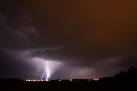 Lightning on a stormy night, industrialの写真素材
