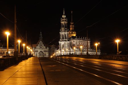 Hofkirche in Dresden at nightの写真素材
