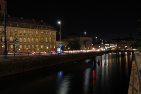 Beautiful city of Copenhagen at night, centerの写真素材
