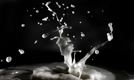 Milk splash over a black backgroundの写真素材