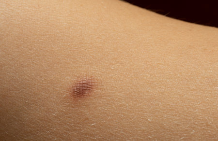 Blemish on the skin of woman's leg, prevention concept for moles and melanomasの写真素材
