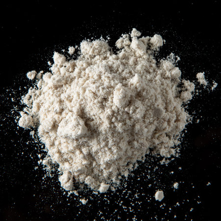 White powder isolated on a black background of a plant extract of a medicinal plant for vegan cuisineの写真素材