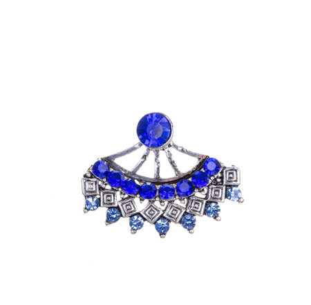 jewelry brooch with blue gems isolated on white background.の写真素材
