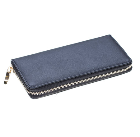 Black leather clutch isolated on white background.の写真素材