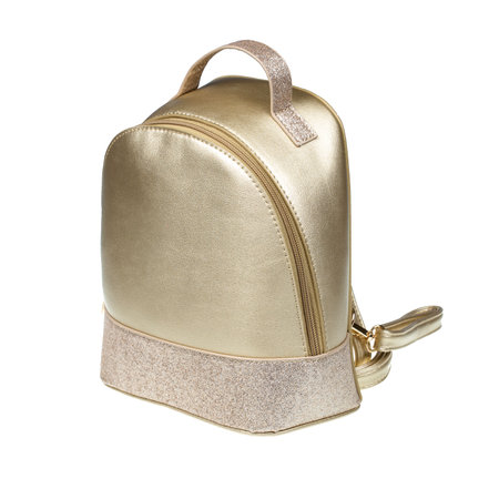 Beige leather backpack isolated on white background.の写真素材