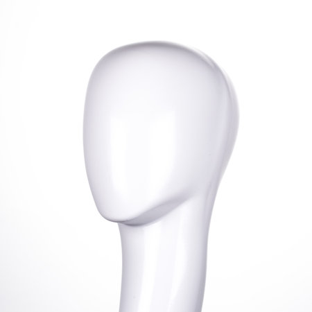 Head of faceless mannequin isolated on white backgroundの写真素材