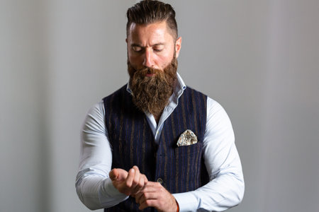Fashion hipster Portrait of young bearded man