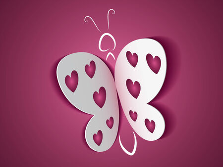 Paper butterfly with hearts St Valentine postcardのイラスト素材