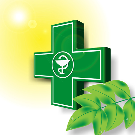 Green medical pharmacy cross emblem with snakeのイラスト素材