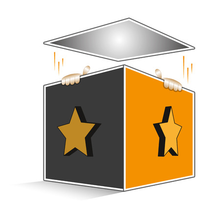 Open volumetric box with cartoon hands of Jack coming outのイラスト素材