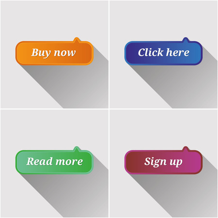Colorful modern flat web buttons set with long shadowのイラスト素材