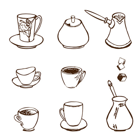 Hand Drawn Illustration Set of Coffee Accessories Iconsのイラスト素材