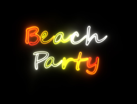 neon shining signboard with words beach partyの写真素材