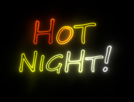 neon shining signboard with words hot nightの写真素材