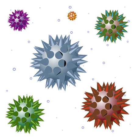 Vector abstract illustration of aggressive bacteria floating in particles environmentのイラスト素材