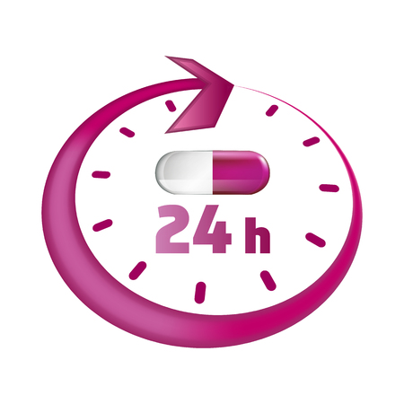 Open around the clock, 24 hours take drugs stylized vector iconのイラスト素材
