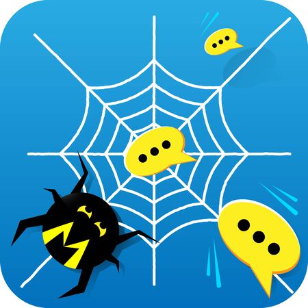 Mobile Application Icon with Cartoon Spider Catching Spam Messages into his Webのイラスト素材