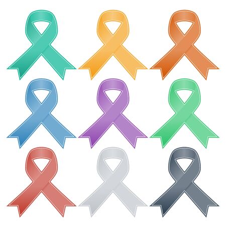 Realistic colorful ribbon, breast cancer awareness symbol, isolated on white. Vector illustration, eps10.のイラスト素材