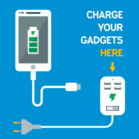 Phone charging device icon flat design isolated on blue backgroundのイラスト素材