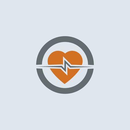 Gray-orange heart with cardiogram round web iconのイラスト素材