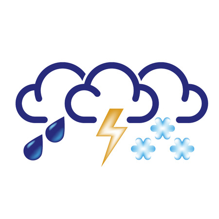 Stylized clouds with raindrops, lightning and snowflakes. All in one bad weather vector icon.のイラスト素材