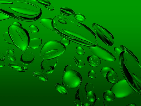 Swirl of water droplets on a green background. Abstract 3D illustration renderの写真素材