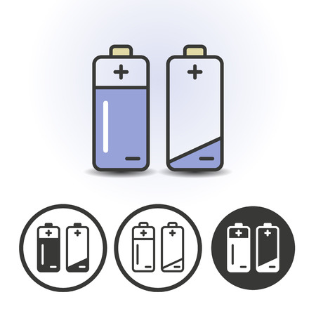 Battery full and empty contour line flat colored vector icons. Different variations for website or app infographicsのイラスト素材