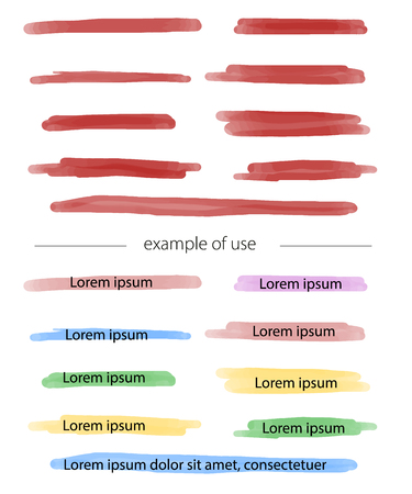 Color marker stripes and brush strokes. Vector text highlighters for accentuationのイラスト素材