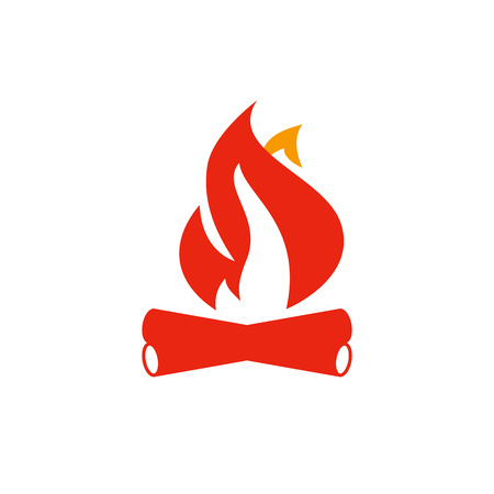 Fire and firewood. Campfire or bonfire red flat vector iconのイラスト素材