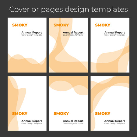 Modern flat wavy and smoky orange brochure cover and pages template design. Vector illustrationのイラスト素材