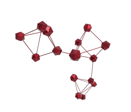 Abstract ruby color platonic molecular lattice isolated on white backgroundの写真素材
