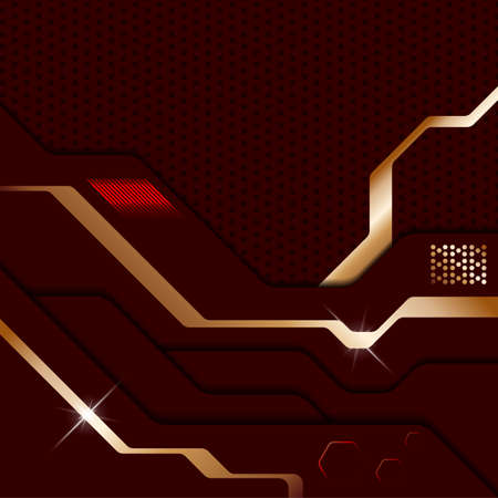 Abstract modern dark red metallic background. Sci-fi techno style layered plates. Vector illustrationのイラスト素材