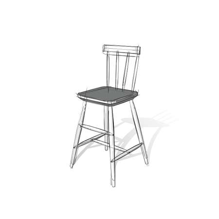 Technical drawing of a bar stool in an architectural style. Schematic vector illustration on white backgroundのイラスト素材