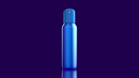 Blue blank aluminum spray can on blue background. The blue template bottle spray for design. 3D rendering illustrationの写真素材