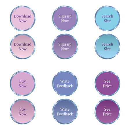 Set of vector modern round web buttons for beauty and fashion websites. Blue and violet pastel...