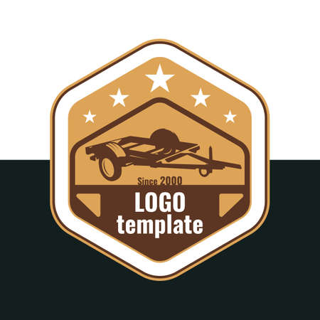 Vintage retro style logo template with trailer silhouette. Hexagon vector chevronのイラスト素材