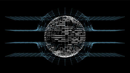 Abstract digital point sphere. Futuristic HUD globe made og dots and lines. Planet symbol, vector illustrationのイラスト素材
