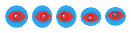 Volumetric round medical icon set, blue, red and white soft plastic. Different viewing angles, 3d rendering illustrationの写真素材