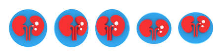 Volumetric round medical icon set, blue, red and white soft plastic. Different viewing angles, 3d rendering illustrationの写真素材