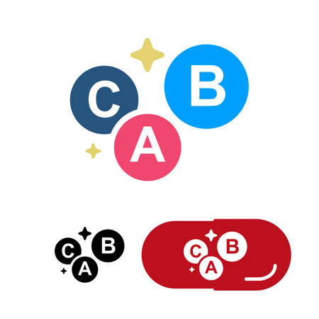Vitamin nutrition flat icon. Healthy food supplement - Vitamins A, B, C , Mineral supplement, Pill. medical vector illustrationのイラスト素材