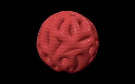 Abstract pink porous round virus cell isolated on black background. Extraterrestrial life form. 3d...