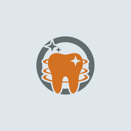 Gray orange healthy strong clean tooth round icon, dental protection, dentistry, vector illustrationのイラスト素材