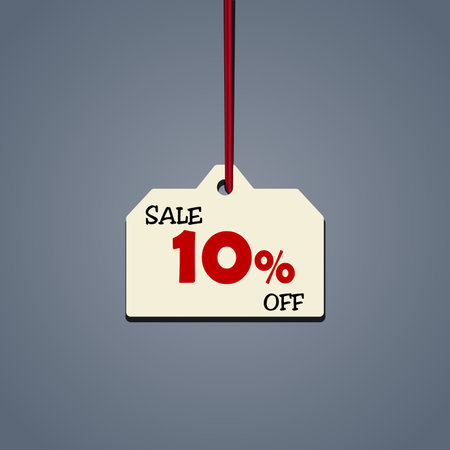 Simple discount tag. Sale vector badge template on a red lace. Price off sign. Special offer symbol, vector illustrationのイラスト素材
